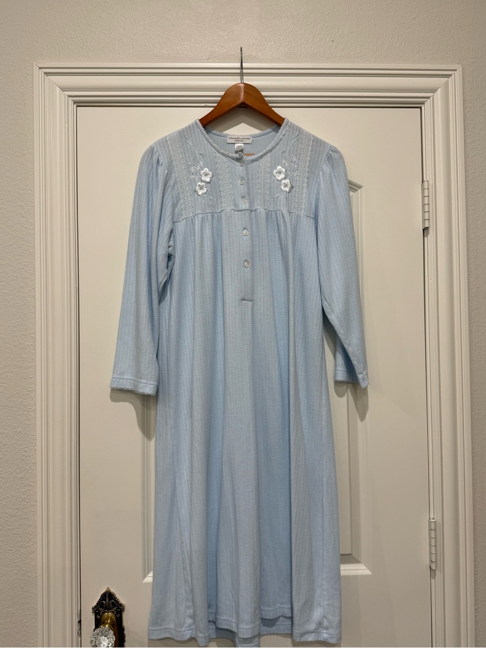 Ladies Miss Elaine Fleece Long Sleeve Blue Nightgown Petite Small